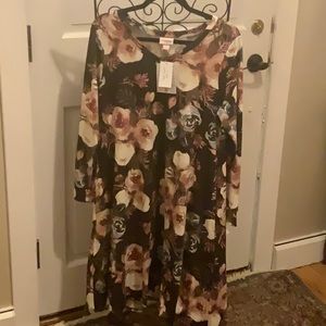 LuLaRoe Emily swing dress, small, new w/ tags, pockets! Brown floral, v neck